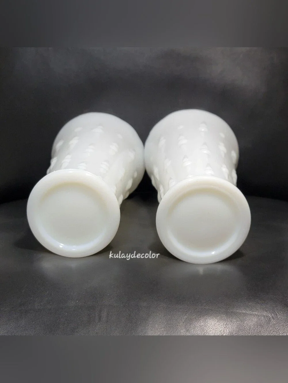 Vintage Milk Glass Tears & Pearls Scalloped Vases Pair White Bud Vases